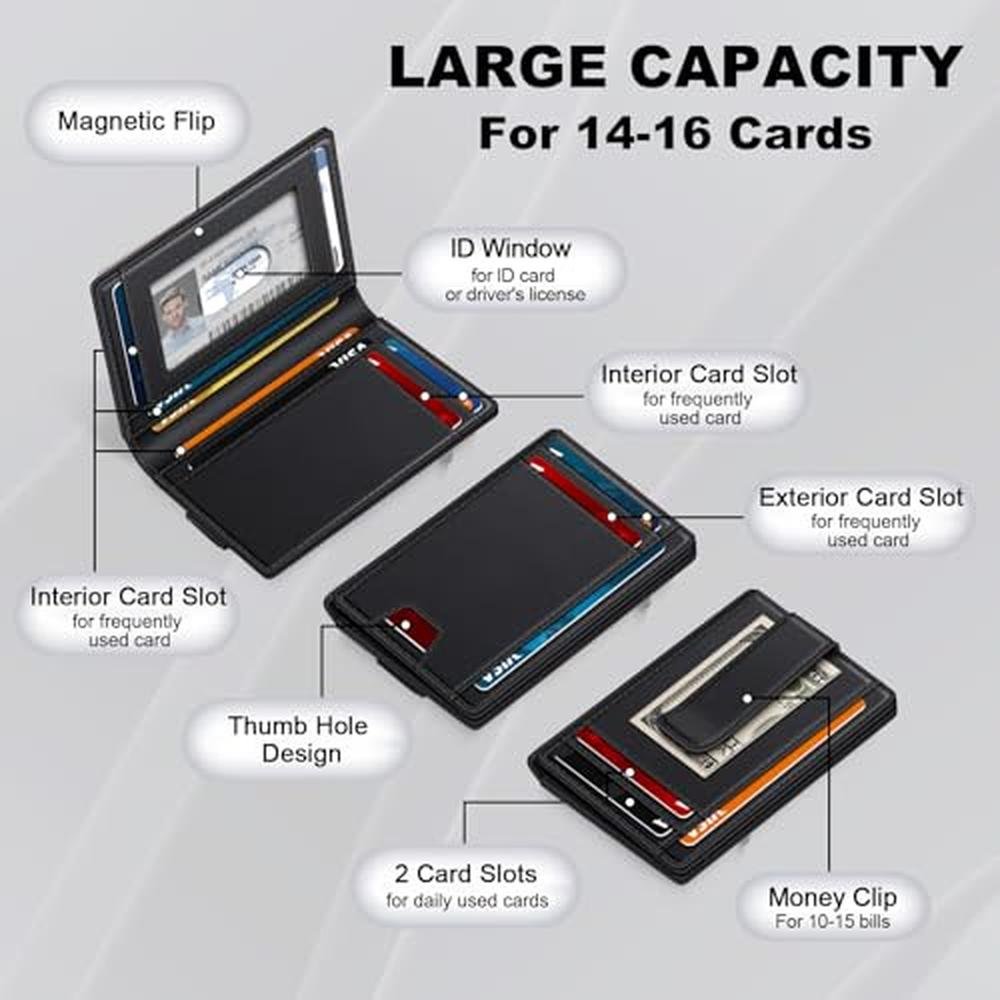 Wallet for Men 14-16 Cards: Minimalist Men Leather Wallet – Close-up Detail