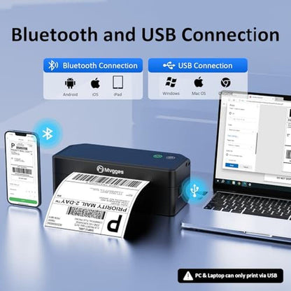 Label Printer: Mvgges Shipping Label Printer Bluetooth 4x6 – Side View