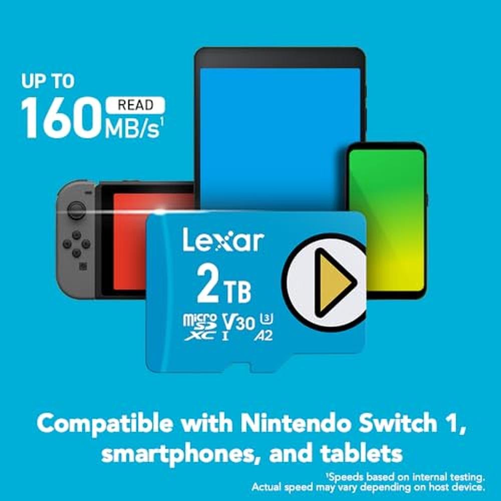 Lexar 2TB: Lexar Play Blue Micro SD Card UHS-I C10 U3 V30 – Side View