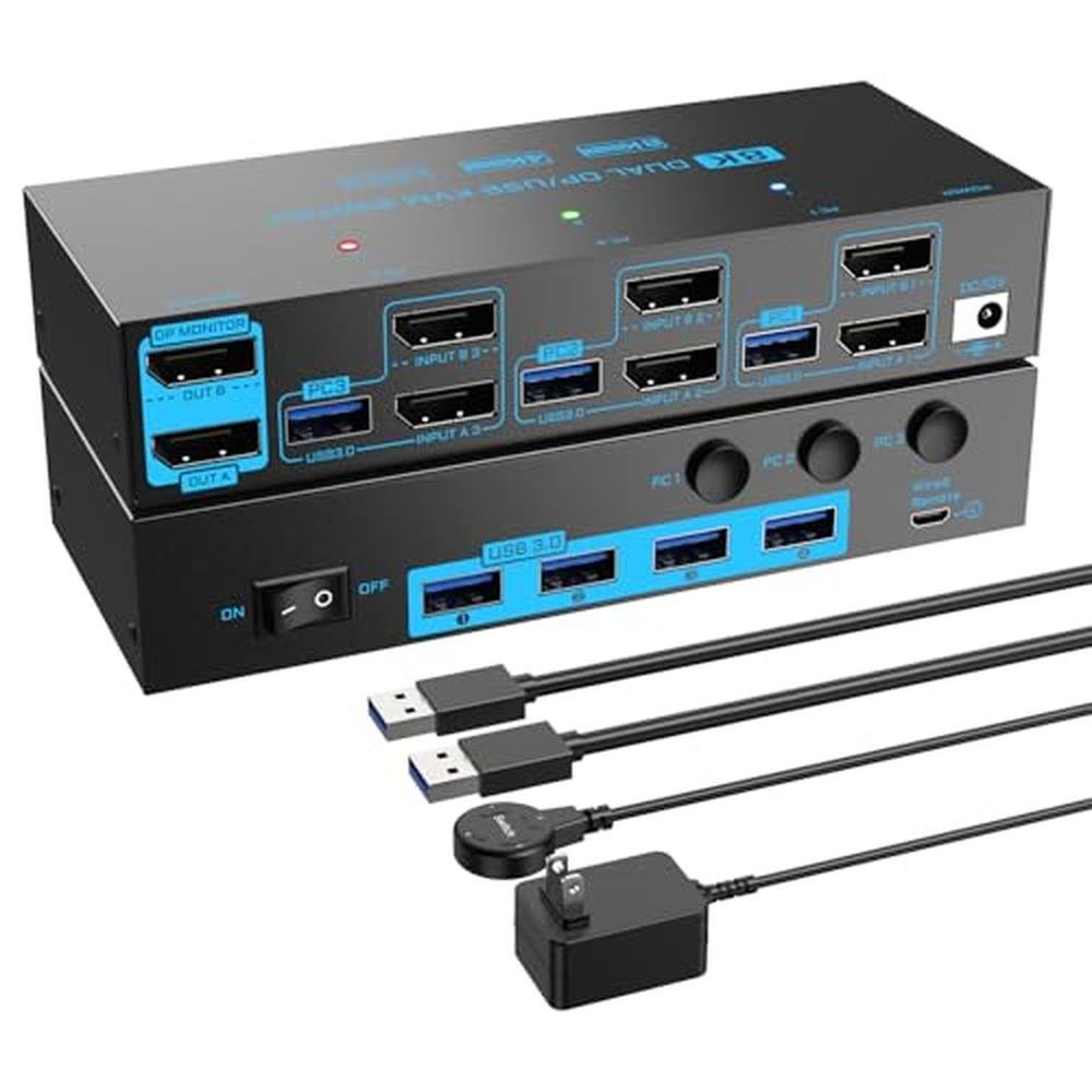 KVM Monitors: 8K/4K Displayport 1.4 KVM Switch for 3 – Front View