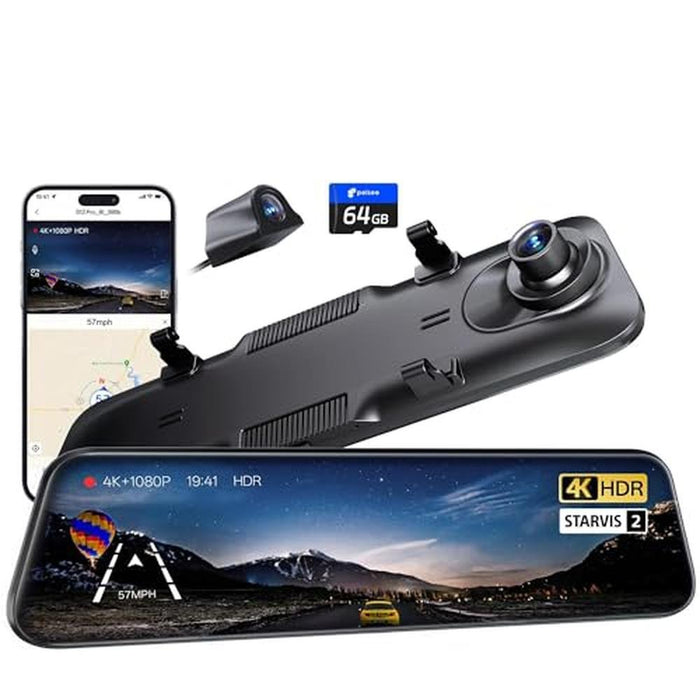Mirror Rear View Camera: Pelsee S12 Pro 4K Front and 1080P – Front View