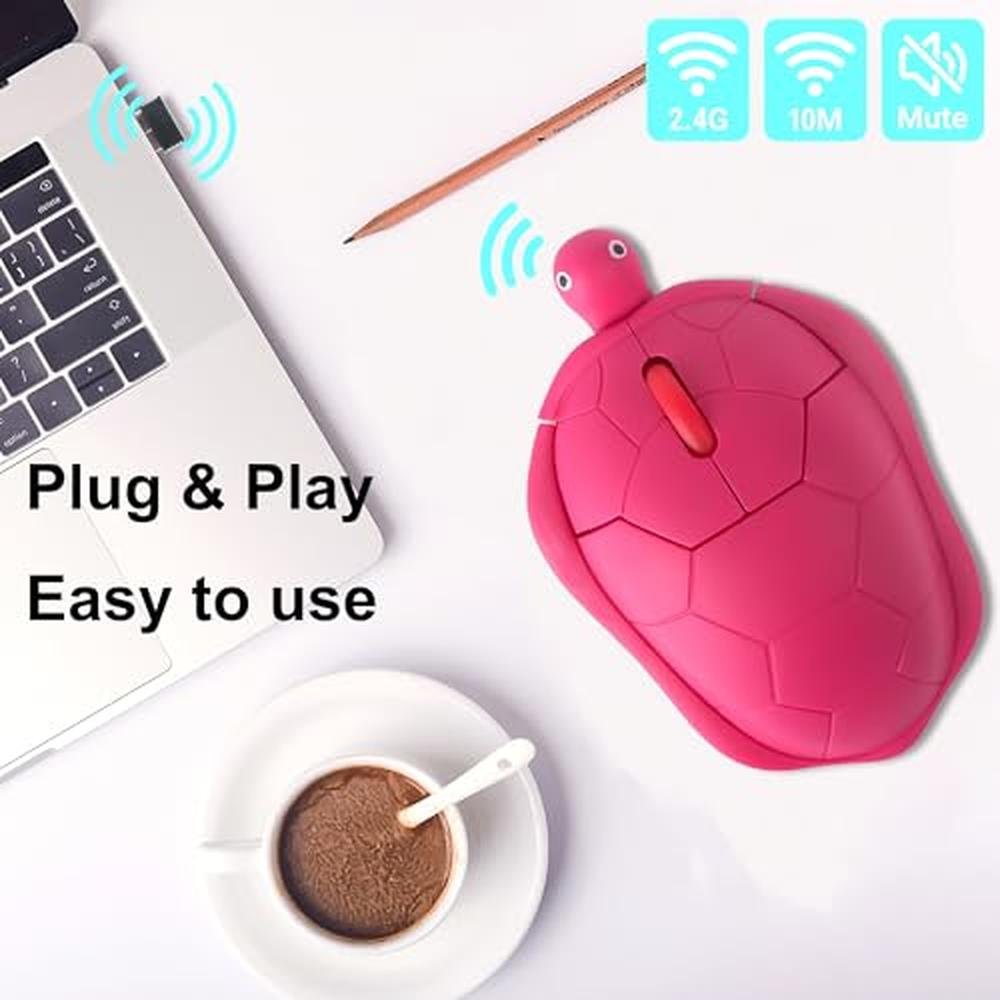 Premium Wireless Mouse: Red Animal Turtle Design – In Use