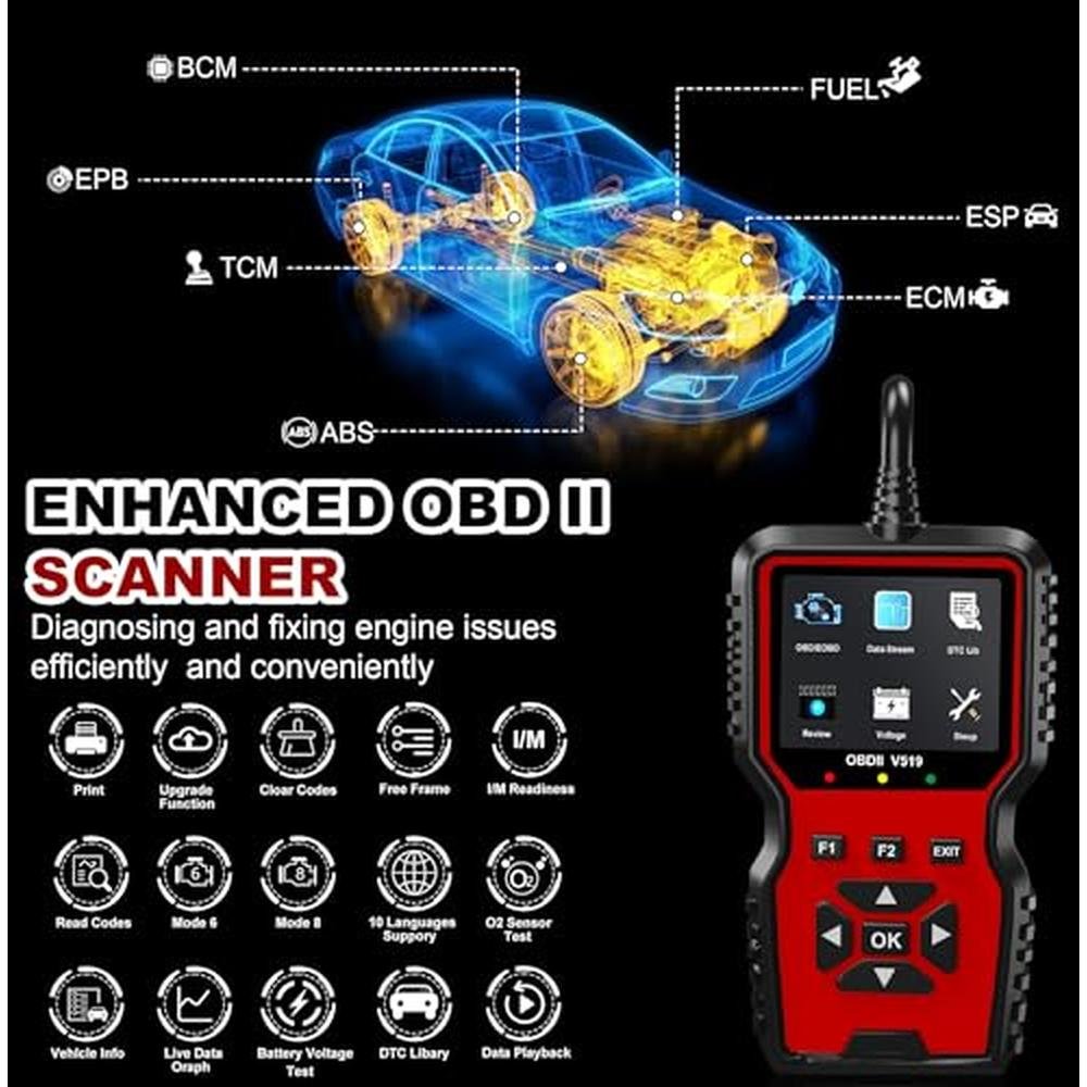 Zecirl V519 OBD2 Diagnostic Scanner Tool – Side View