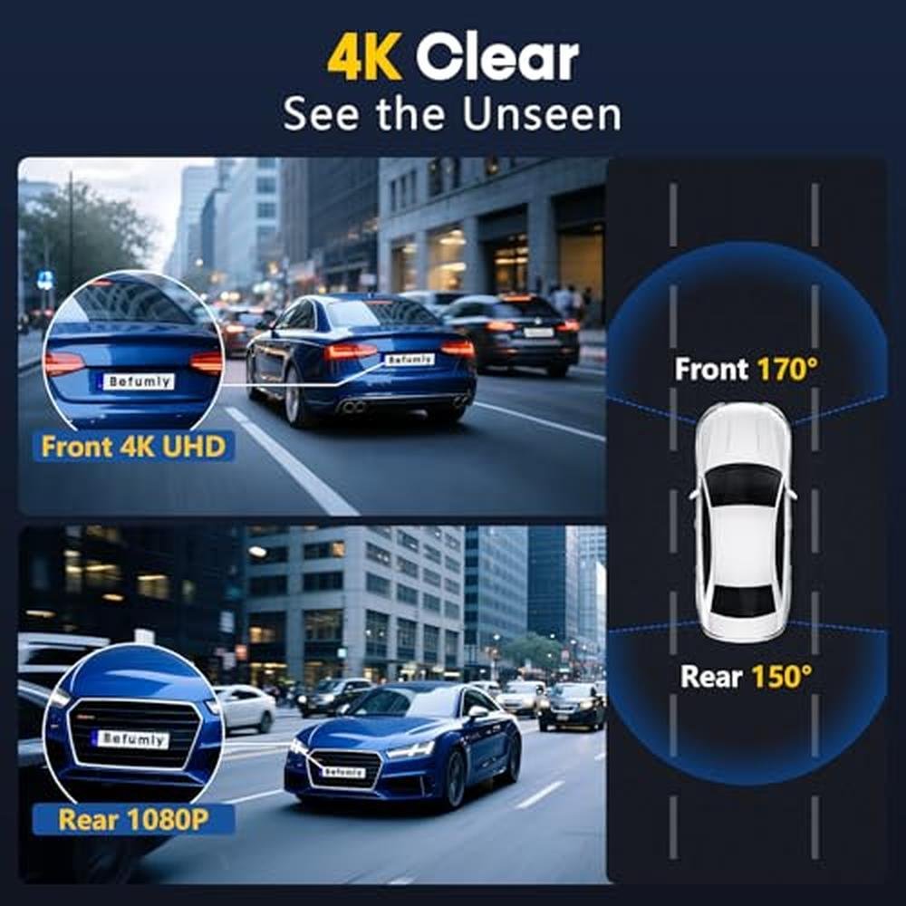 Dash Cam: Befumly 4K Dual Dash Cam Front Rear Dash Cameras – Side View
