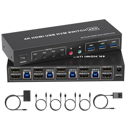 KVM Switch: 4K HDMI Dual Monitor 2 Port KVM Switches for 4 – Front View
