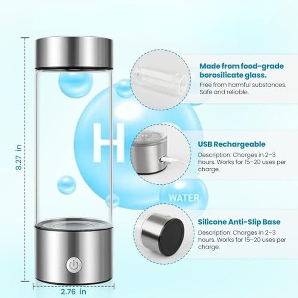 Hydrogen Water Bottle: 460ml Premium Portable Wellness – Side View