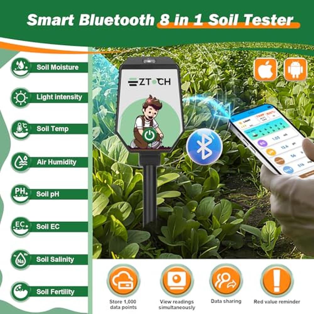 Fertility Garden Monitoring: EZTOCH Smart Plant pH EC Tester – Side View