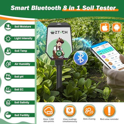 Fertility Garden Monitoring: EZTOCH Smart Plant pH EC Tester – Side View