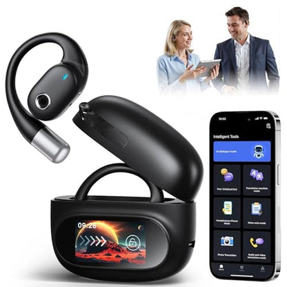 Translation Earbuds: AI-Powered Real-Time LCD Touchscreen – Front View
