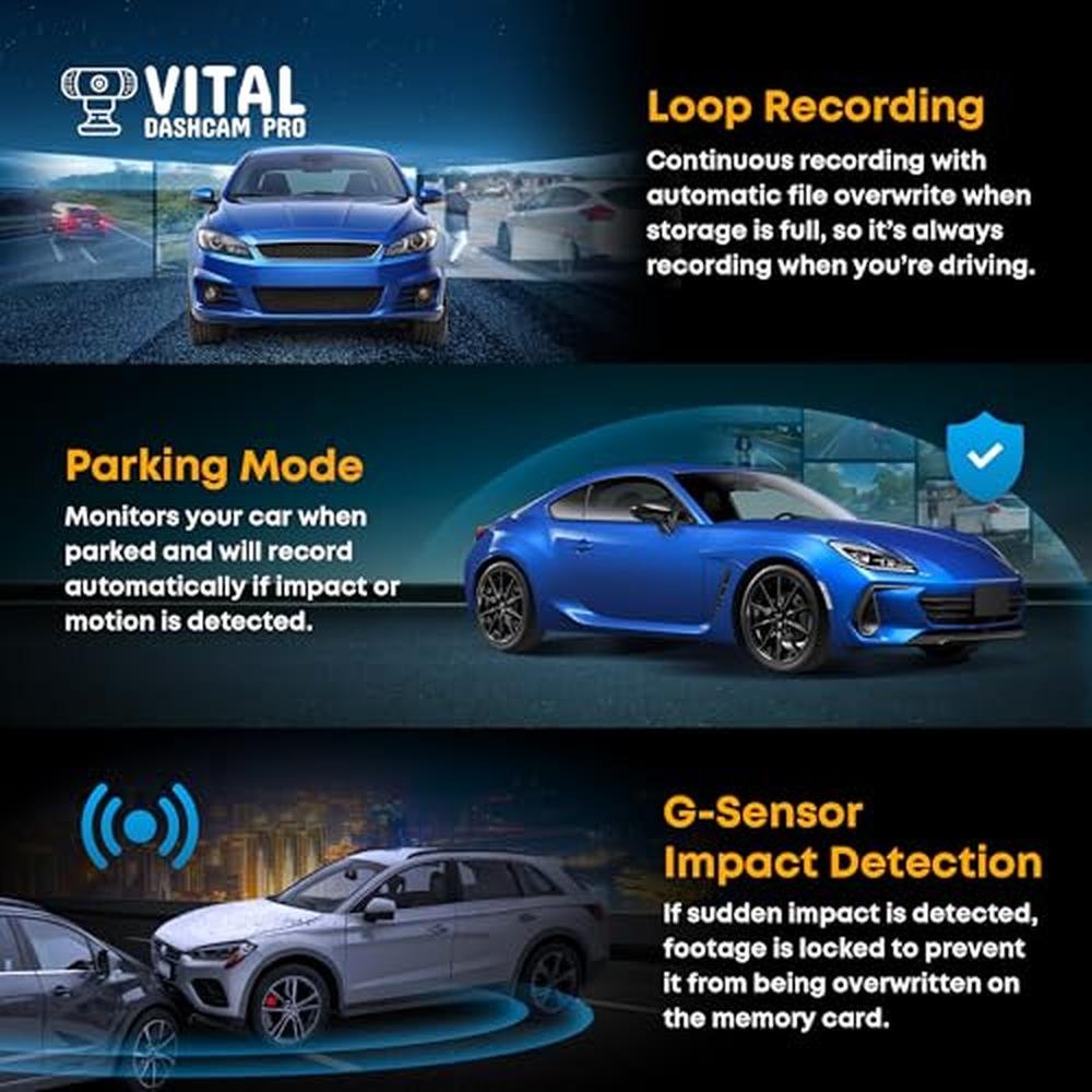 Vital Dashcam Pro 2025: Dual Car Camera with Night Vision – Close-up Detail