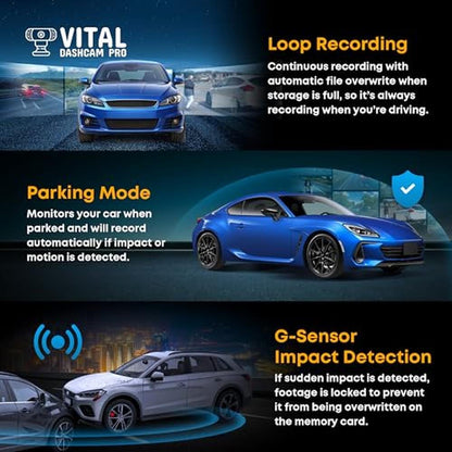Vital Dashcam Pro 2025: Dual Car Camera with Night Vision – Close-up Detail