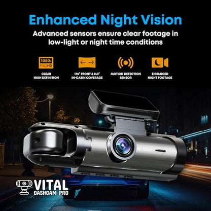 Vital Dashcam Pro 2025: Dual Car Camera with Night Vision – In Use