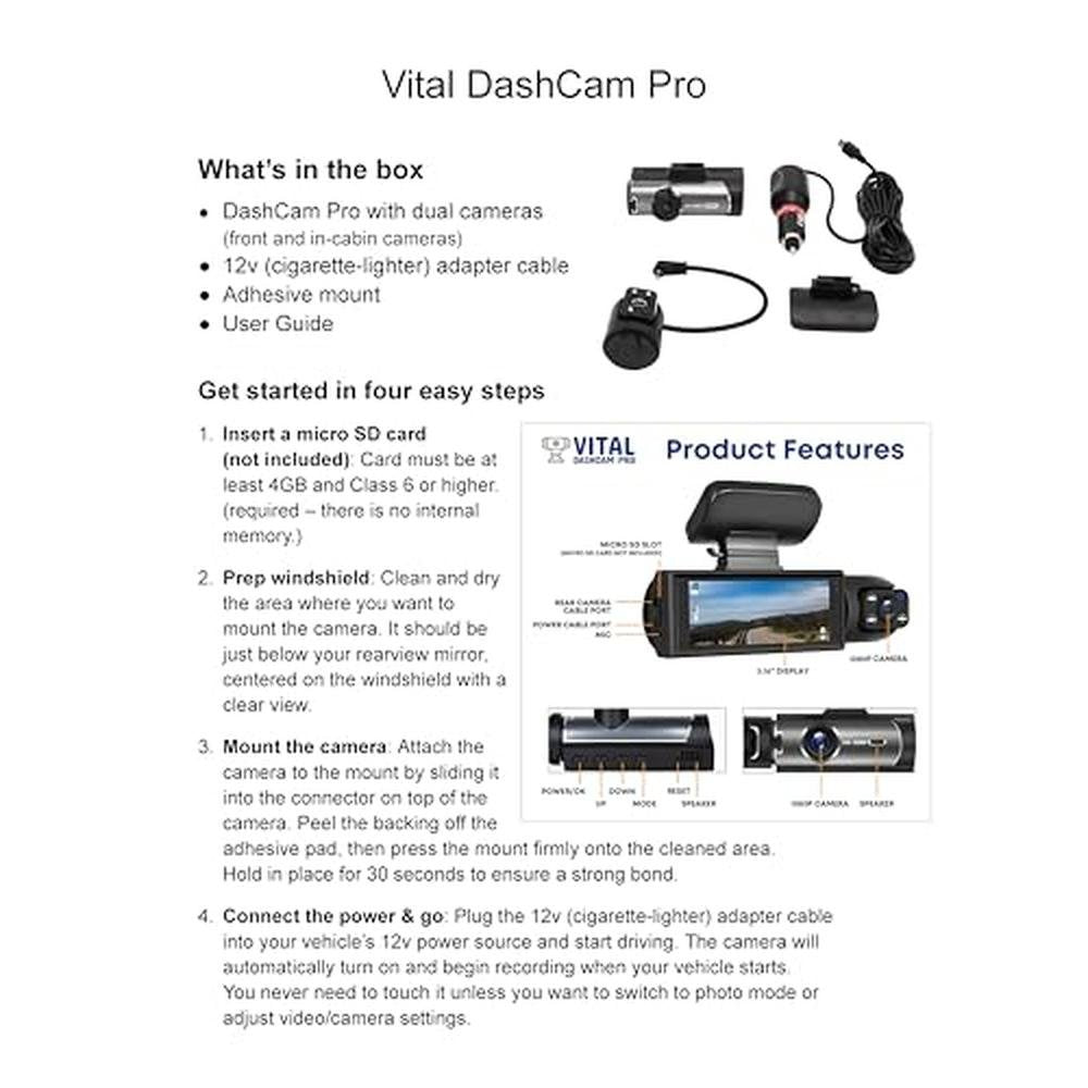 Vital Dashcam Pro 2025: Dual Car Camera with Night Vision – Packaging