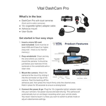Vital Dashcam Pro 2025: Dual Car Camera with Night Vision – Packaging