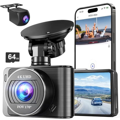 Dash Camera: 4K/1080p Front and Rear Dash Cam with 5G WiFi – Front View