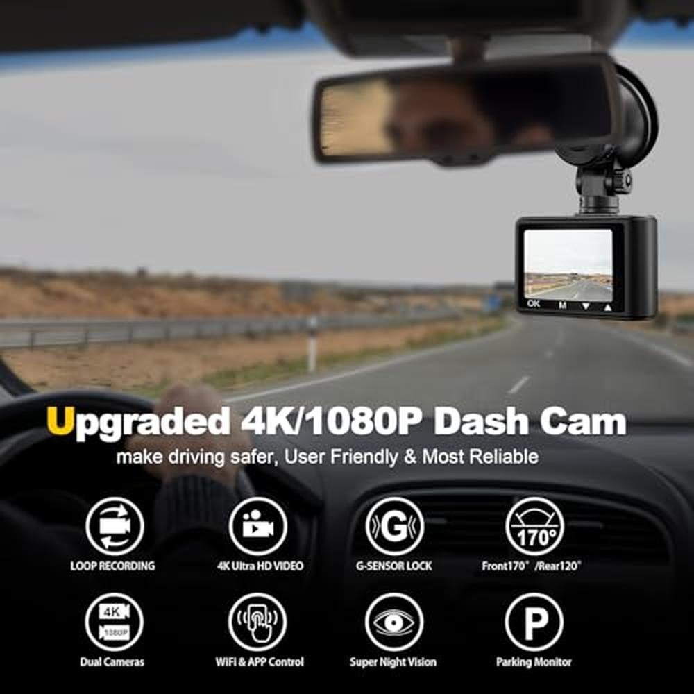 Dash Camera: 4K/1080p Front and Rear Dash Cam with 5G WiFi – Side View