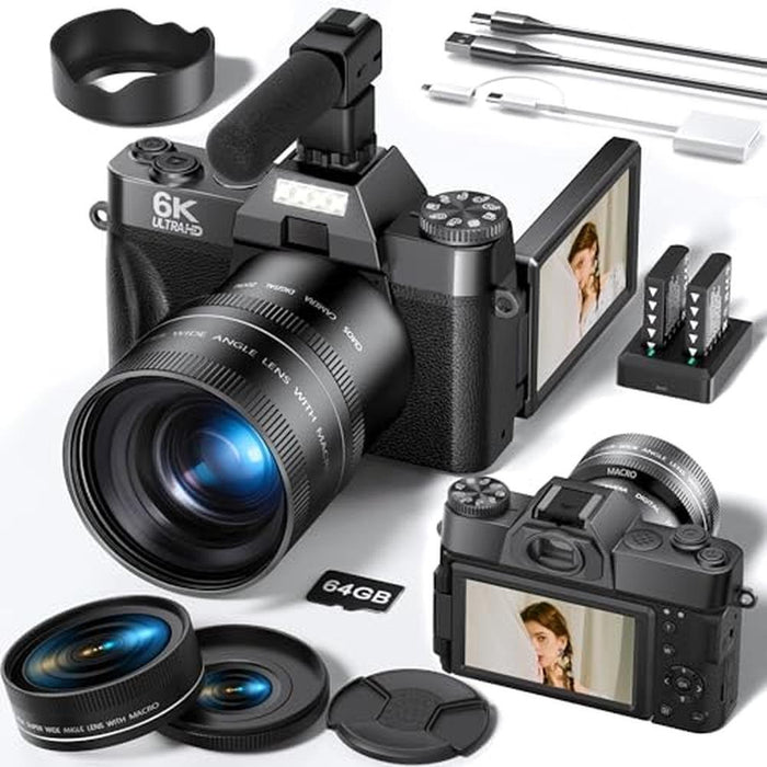 Camera Flatic: FLATIC 6K 64MP Digital Camera with WiFi and – Front View