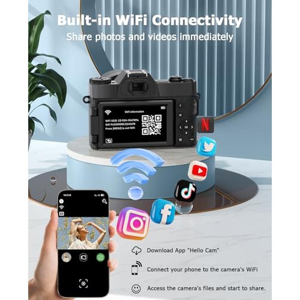 Camera Flatic: FLATIC 6K 64MP Digital Camera with WiFi and – Packaging