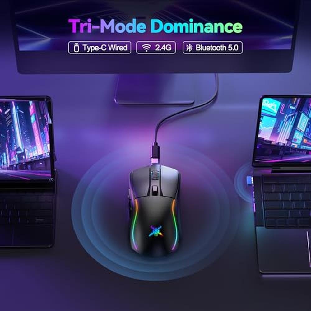 TECKNET Tri-Mode Wireless Gaming Mouse – Side View