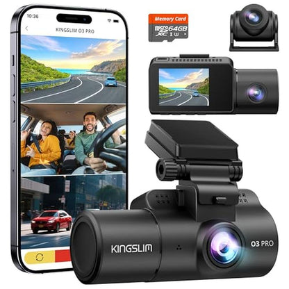 Dash Front and Rear Camera: 3-Channel 2.5K FHD Dash Cam for – Front View