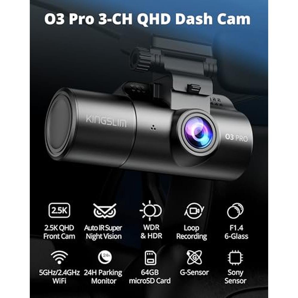 Dash Front and Rear Camera: 3-Channel 2.5K FHD Dash Cam for – Side View