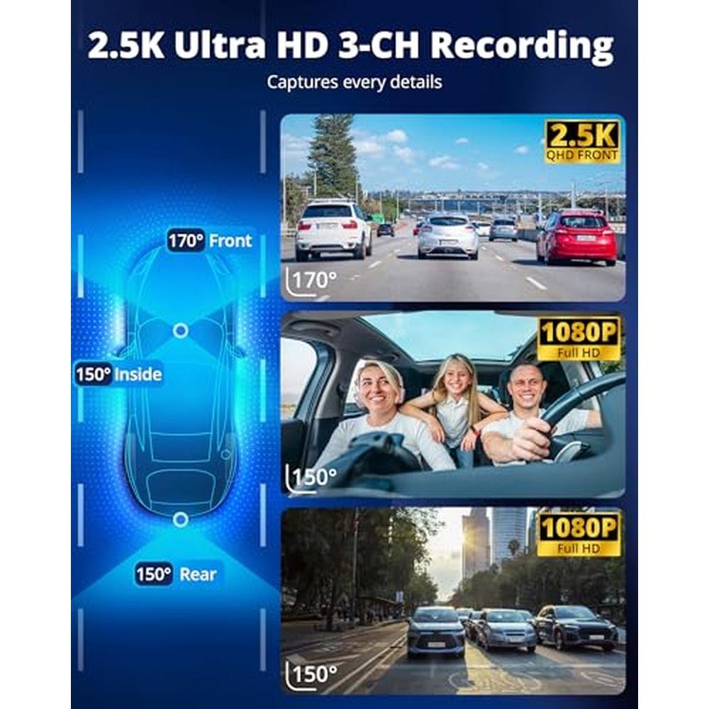 Dash Front and Rear Camera: 3-Channel 2.5K FHD Dash Cam for – Close-up Detail