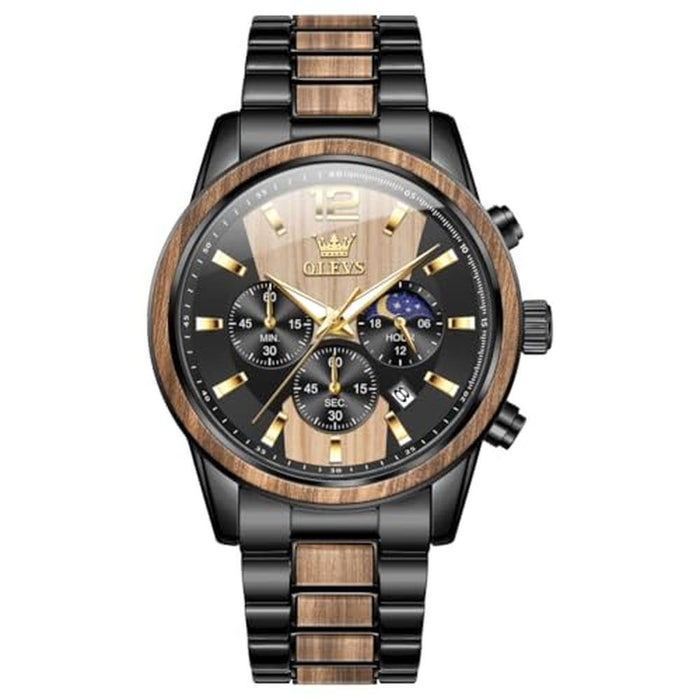OLEVS Men Watch Analog Quartz Wood Wirst Watches Luxury – Front View