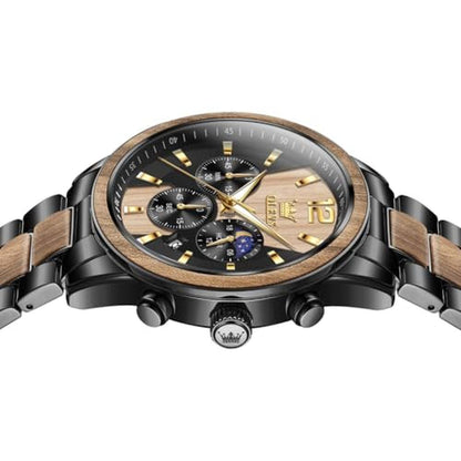 OLEVS Men Watch Analog Quartz Wood Wirst Watches Luxury – Side View