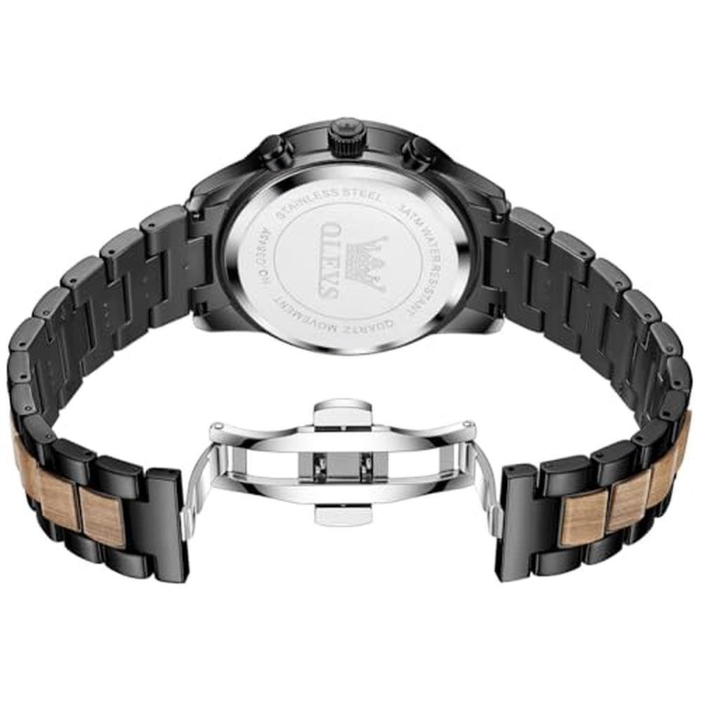 OLEVS Men Watch Analog Quartz Wood Wirst Watches Luxury – Close-up Detail