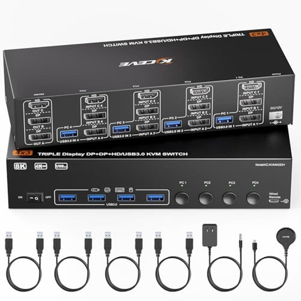 KVM Switch: 3 Monitors 4 Computers 8K 60Hz 4K 144Hz HDMI 2 – Front View
