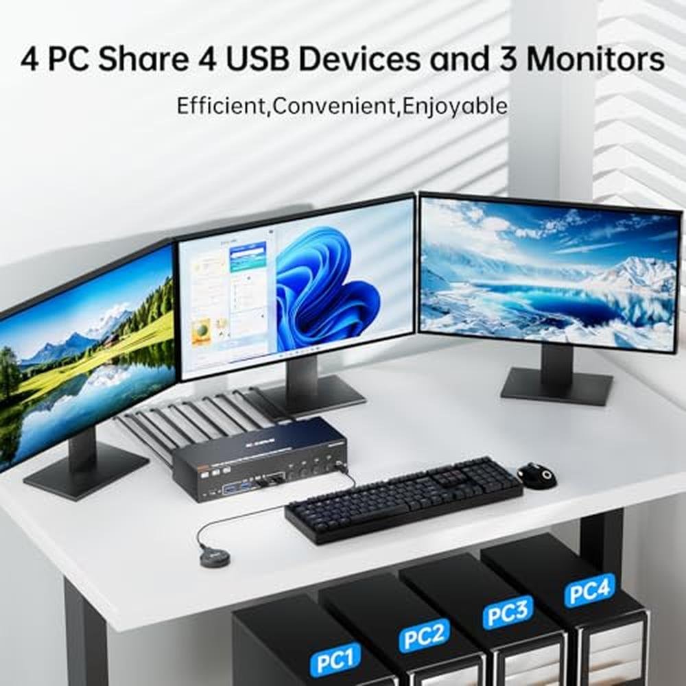KVM Switch: 3 Monitors 4 Computers 8K 60Hz 4K 144Hz HDMI 2 – Side View