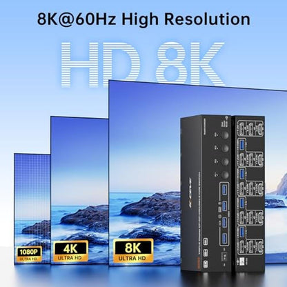 KVM Switch: 3 Monitors 4 Computers 8K 60Hz 4K 144Hz HDMI 2 – In Use