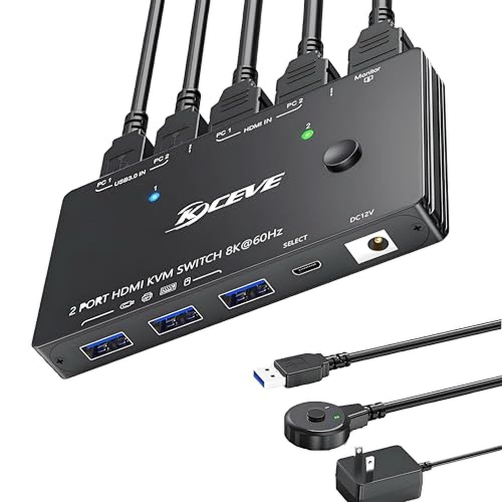 KVM Computers: 8K@60Hz HDMI KVM Switch 2 Ports – Front View