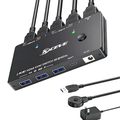 KVM Computers: 8K@60Hz HDMI KVM Switch 2 Ports – Front View