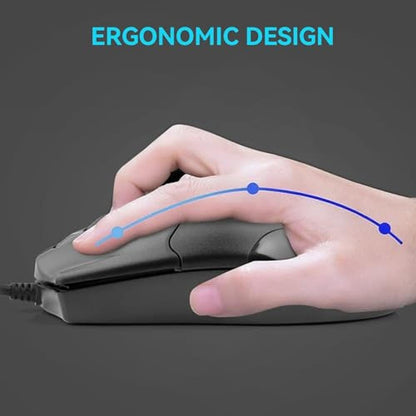 Ergonomic Office Mouse: ONE-UP Wired 3-Button Optical Mouse – Side View
