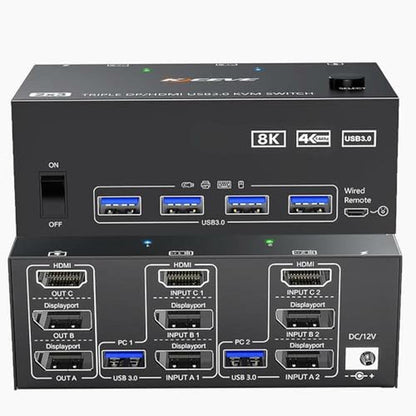 KVM Switch: Premium 3-Monitor 2-Computer 8K@60Hz 4K@144Hz – Front View