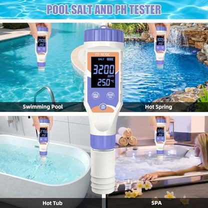 7-in-1 Digital Pool Water Tester for Saltwater Pools & Hot – Packaging
