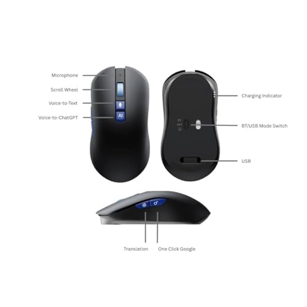 Wireless Mouse 2025: VoiceX Pro AI Voice Mouse – Side View