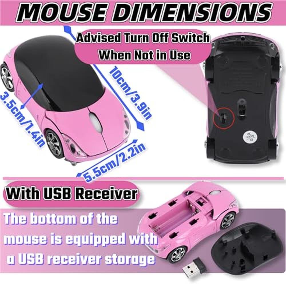 Cute Wireless Mouse: WenTigDY Pink Wireless Car Mouse with – Close-up Detail