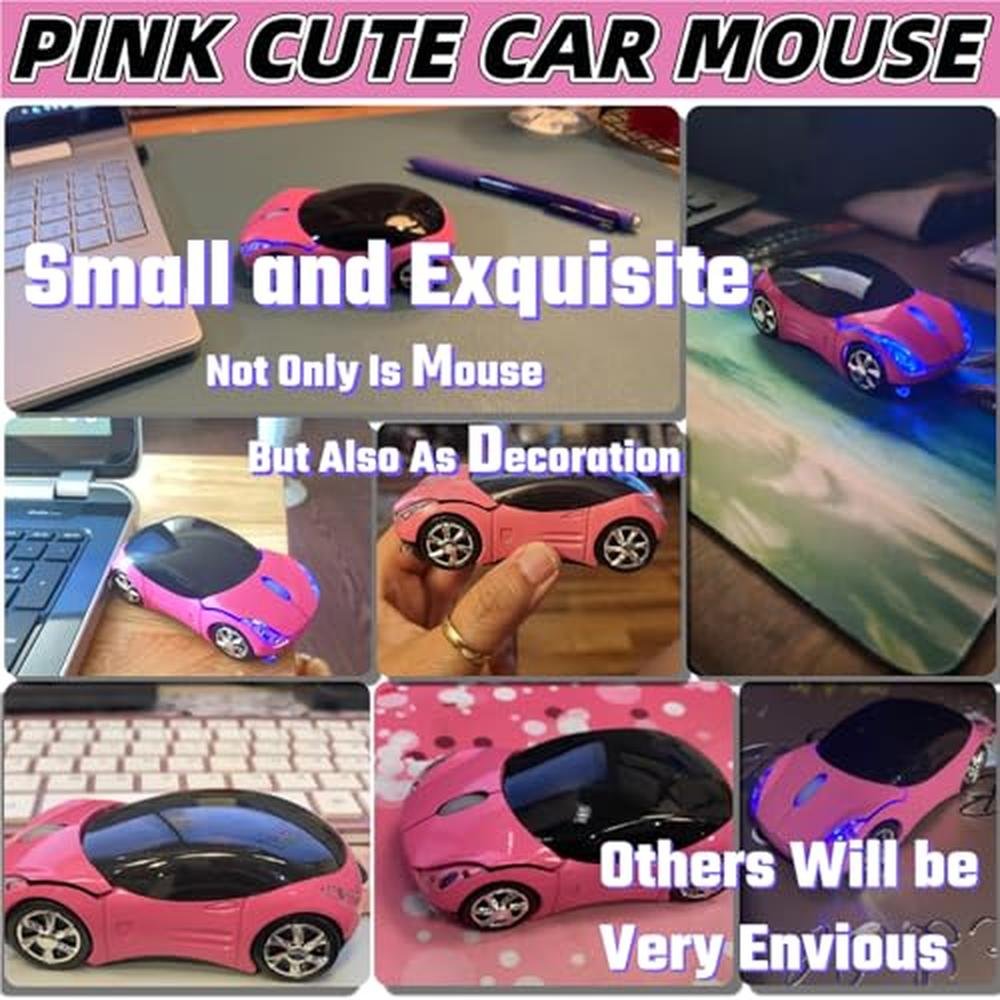 Cute Wireless Mouse: WenTigDY Pink Wireless Car Mouse with – In Use