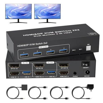 KVM DisplayPort Switch: 4K 60Hz Dual Monitor KVM Switcher – Front View