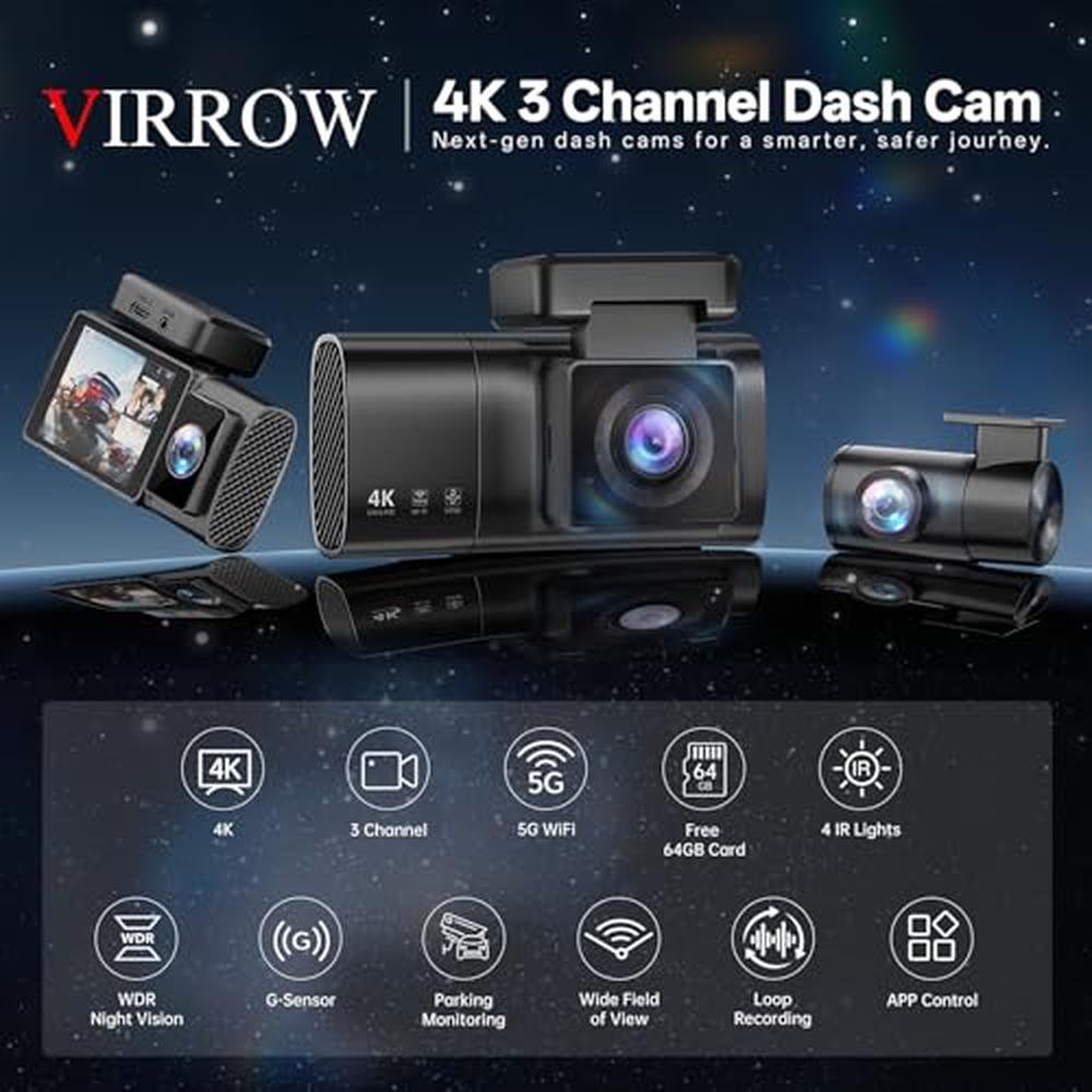 Dash Camera: 3-Channel 4K Dash Cam with 5GHz WiFi – Side View