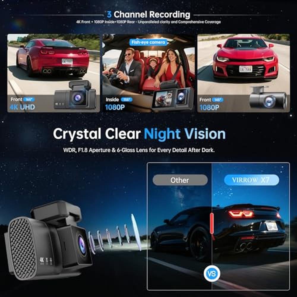 Dash Camera: 3-Channel 4K Dash Cam with 5GHz WiFi – Close-up Detail