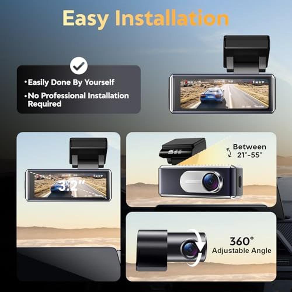 Dash Cam Front and Rear: Csyibeielec 4K HD Dual Dash Camera – Close-up Detail