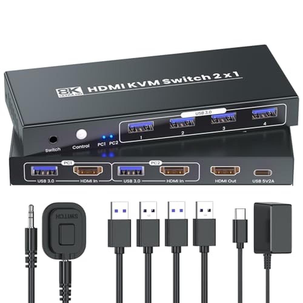 KVM Switch: 8K 2-Port HDMI KVM Switch for 2 Computers – Front View