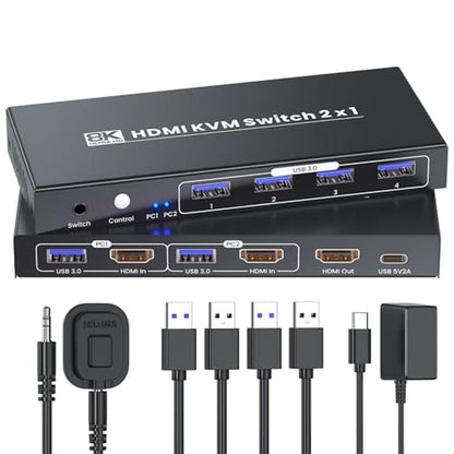KVM Switch: 8K 2-Port HDMI KVM Switch for 2 Computers – Front View