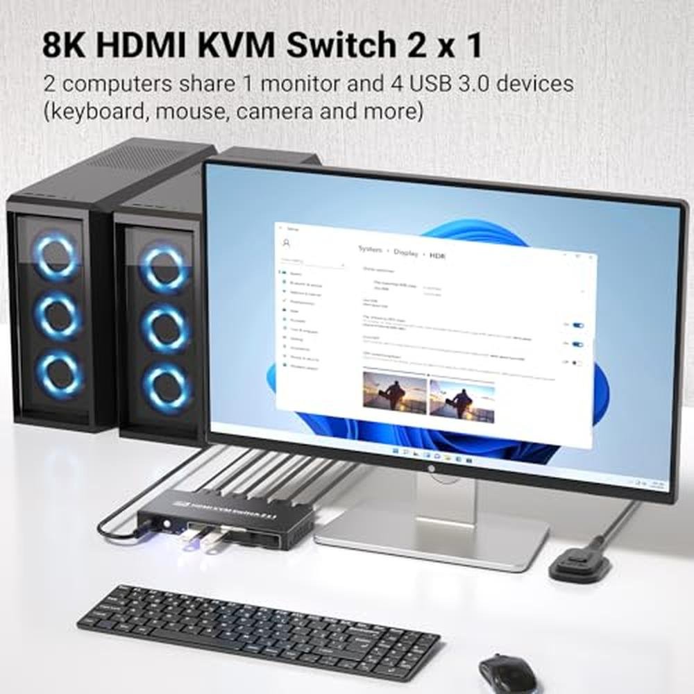 KVM Switch: 8K 2-Port HDMI KVM Switch for 2 Computers – Side View