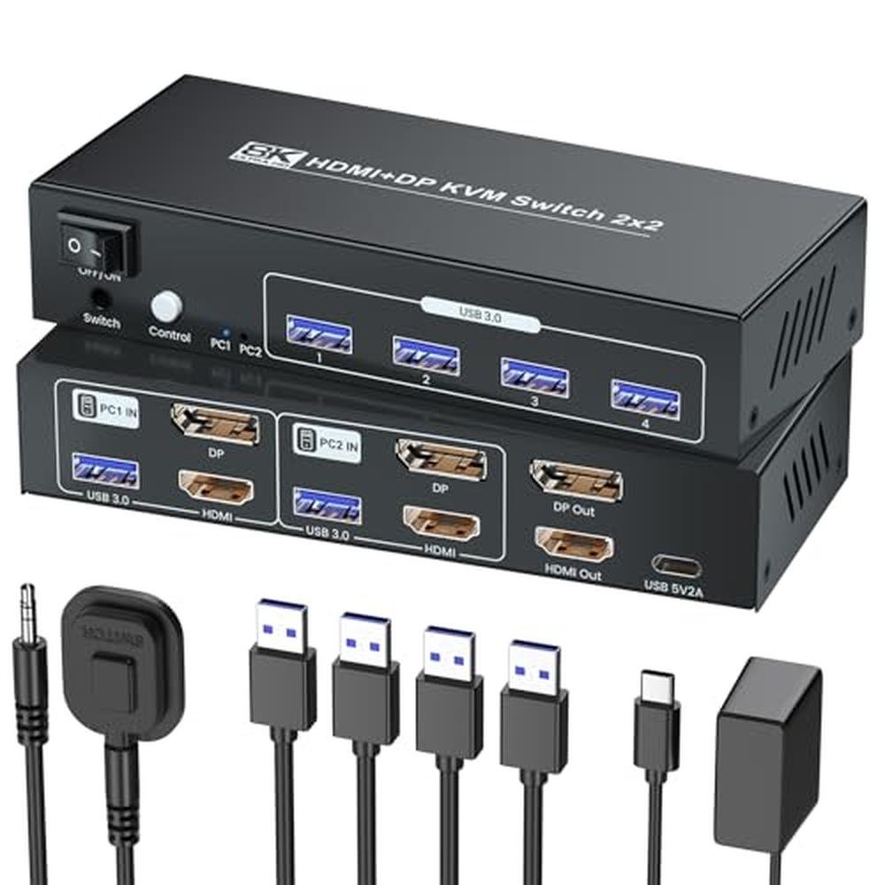 KVM Switch: 8K60Hz 4K120Hz Dual Monitor USB 3.0 KVM Switch – Front View
