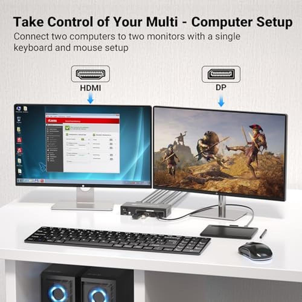 KVM Switch: 8K60Hz 4K120Hz Dual Monitor USB 3.0 KVM Switch – Side View