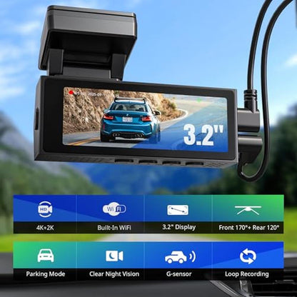 Dash Cams for Cars: NQJ 4K+2K Dual Dash Camera – Side View